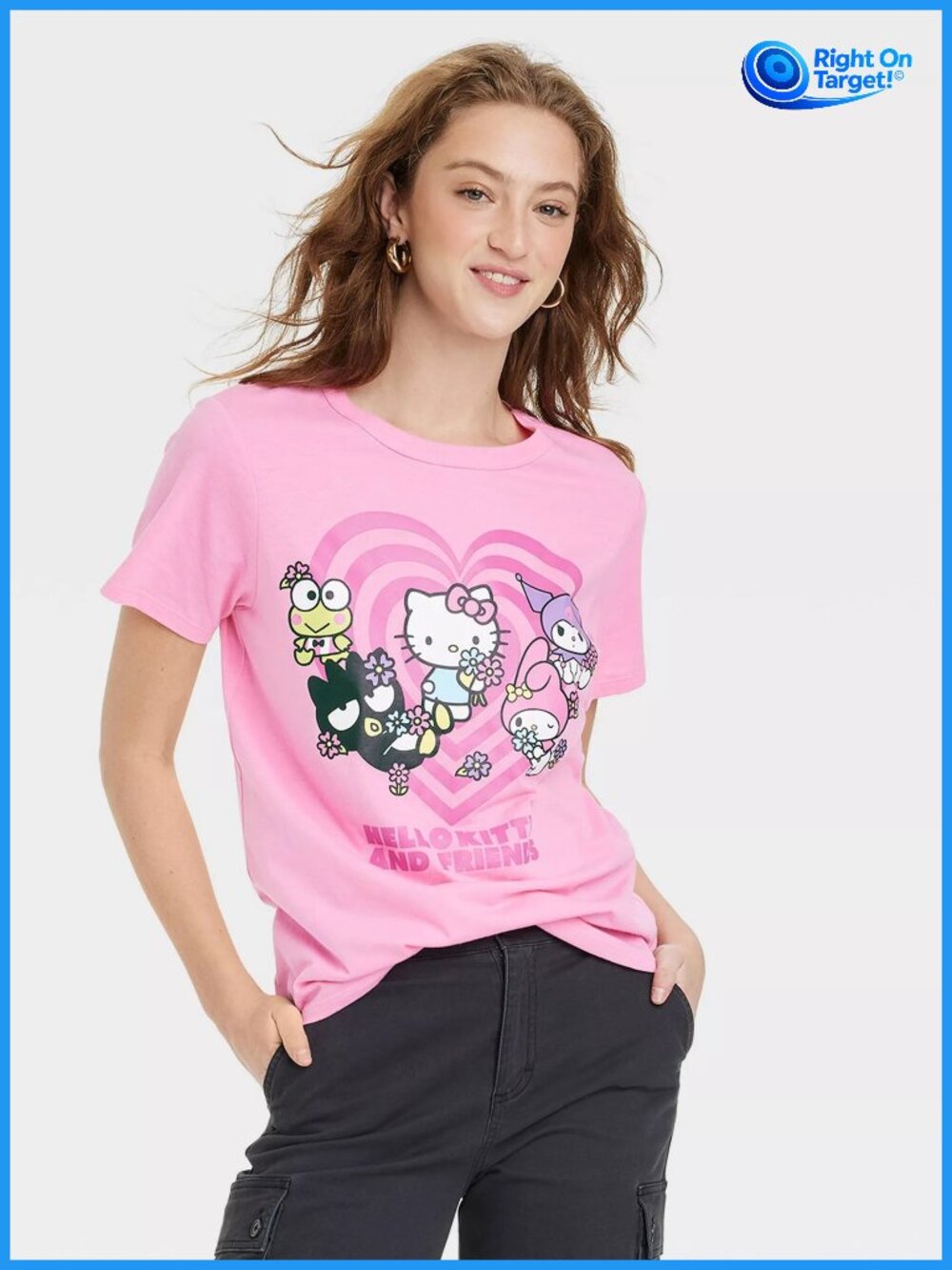 XS - Womens Hello Kitty Friends Heart Short Sleeve T-Shirt - Pink